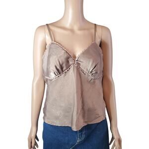 No Boundaries Brown Tank Top L Cami Babydoll Y2K Feminine Lace Indie Sleaze